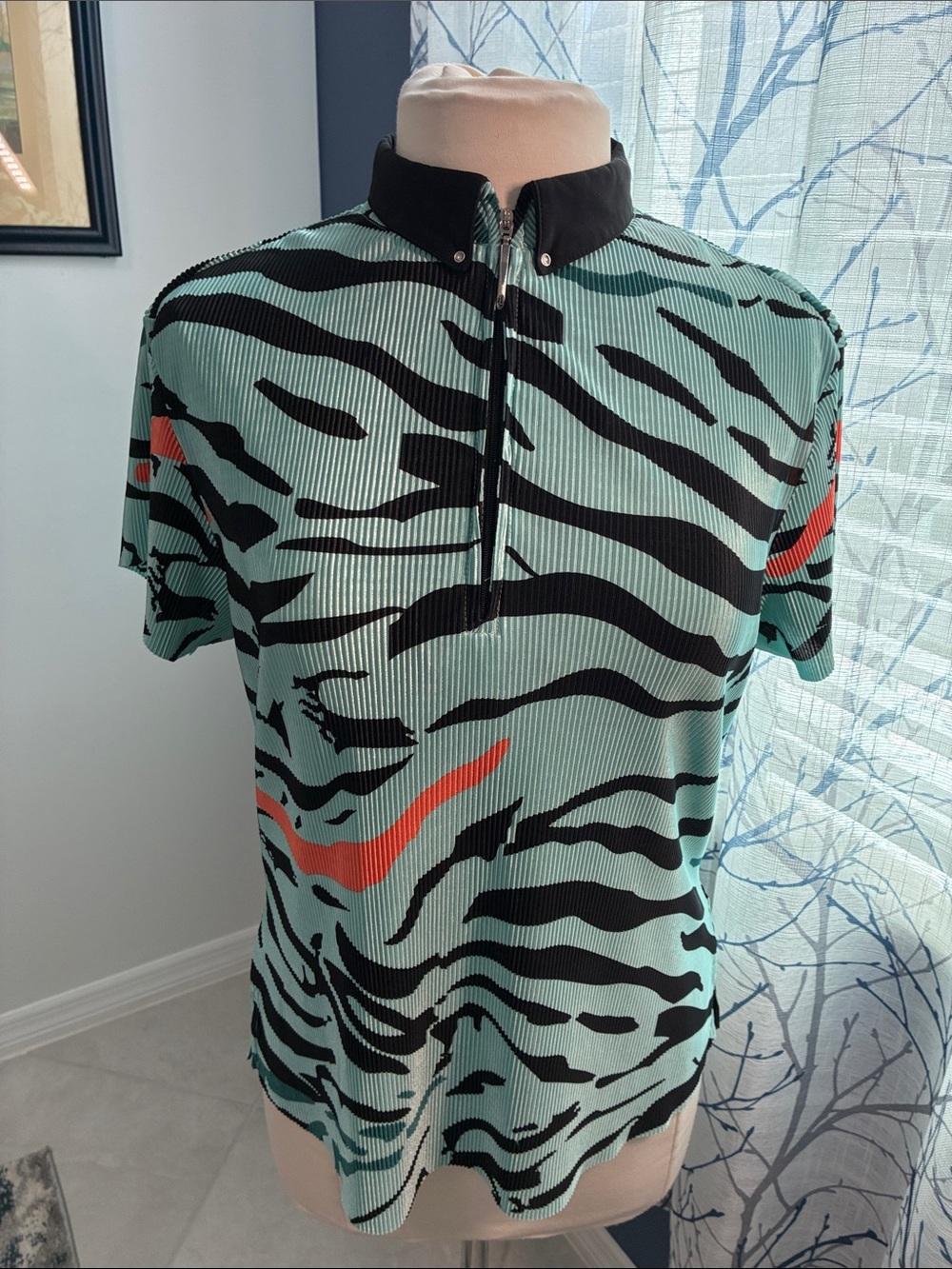 Jamie Sadock Mint Zebra-Print Short Sleeve Polo Shirt